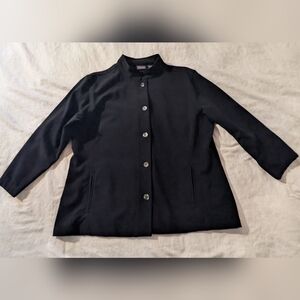 Chico's Long Sleeve Blazer Jacket Size 2 (L12) Solid Black Pockets No Collar